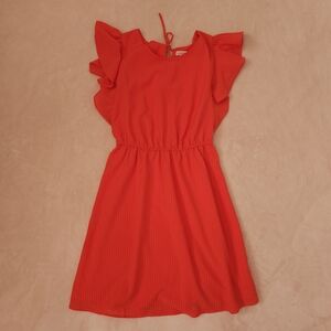 Merona Coral Orange Plaid Flutter Sleeve Elastic Waist A-Line Dress